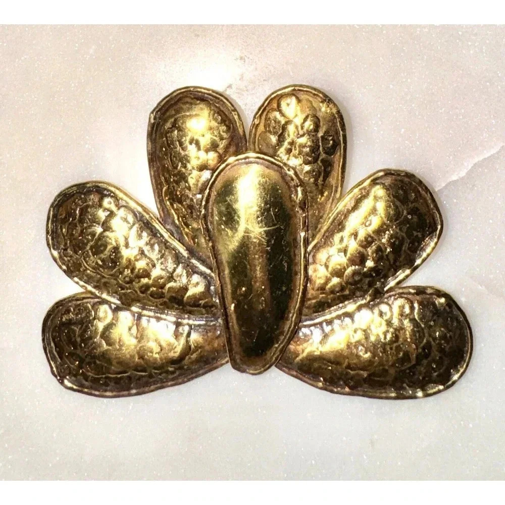 Large Vintage Hecho en Mexico Floral Leaves Spray Brass Copper Tone Brooch